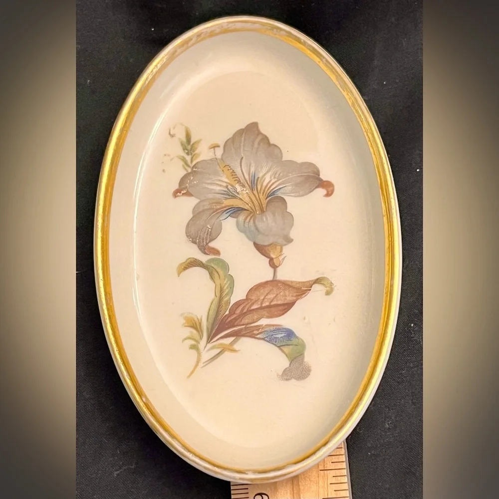 VTG Danmark Porcelain Denmark Oval Trinket Dishes Gold Rim Hand Painted Floral 2